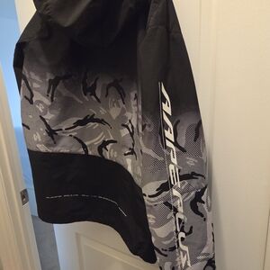 Aape By BATHING Men's Black & White Graphic Raincoat with Hood